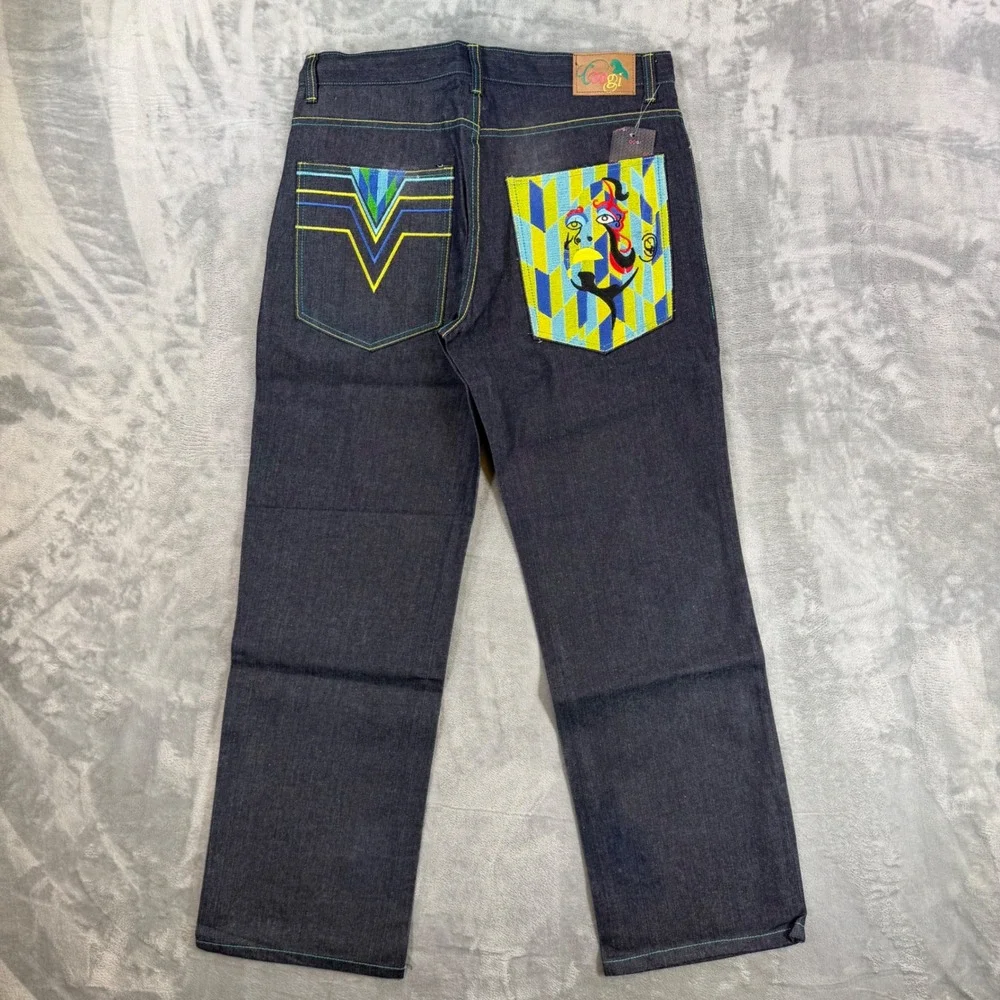 Vintage COOGI Embroidered Straight Jeans Men's 36x34 Dark Blue Denim Pants NEW